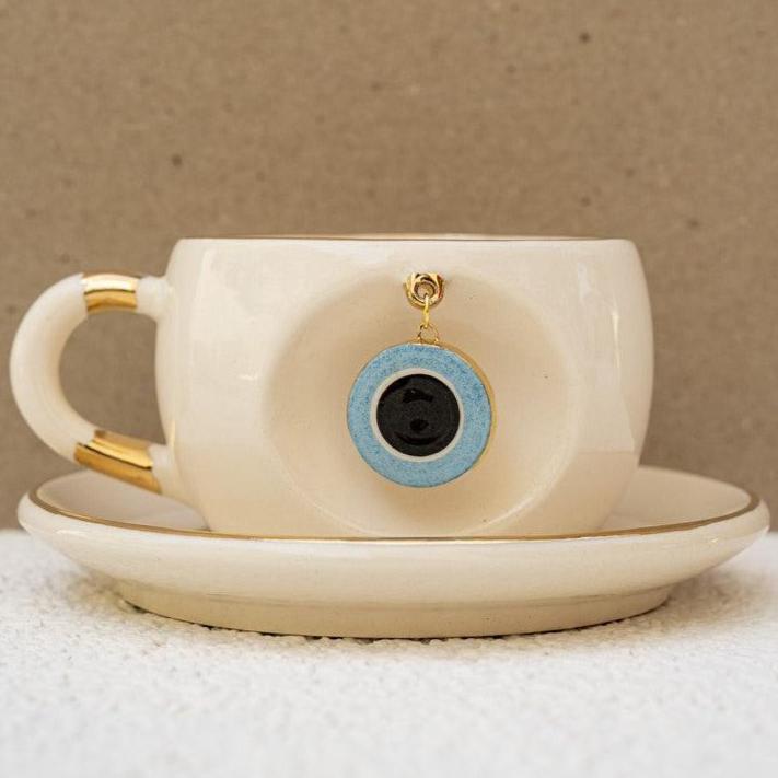 Nazar Boncuklu Çay Fincanı Altın