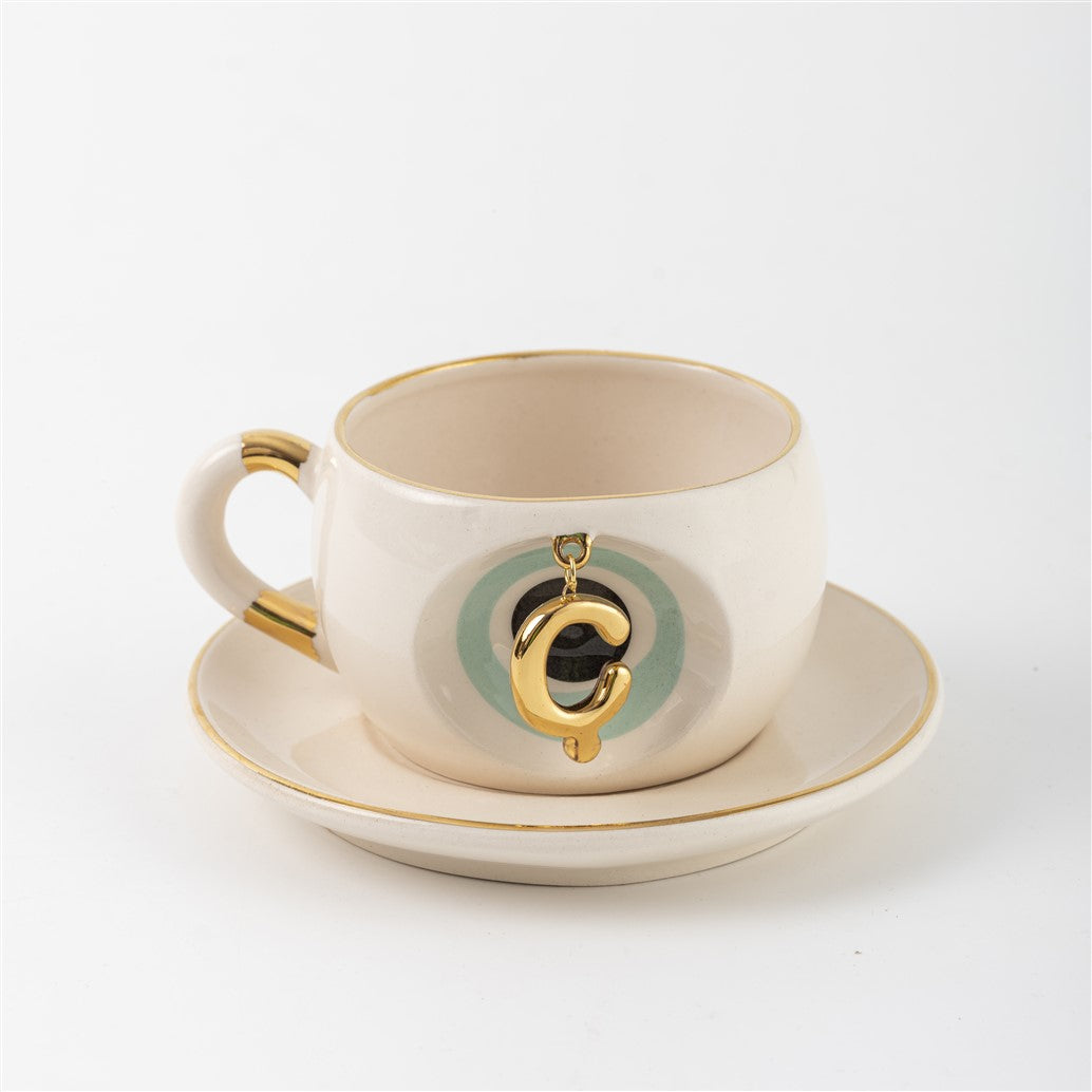 Nazar Boncuklu Çay Fincanı Ç Harfli