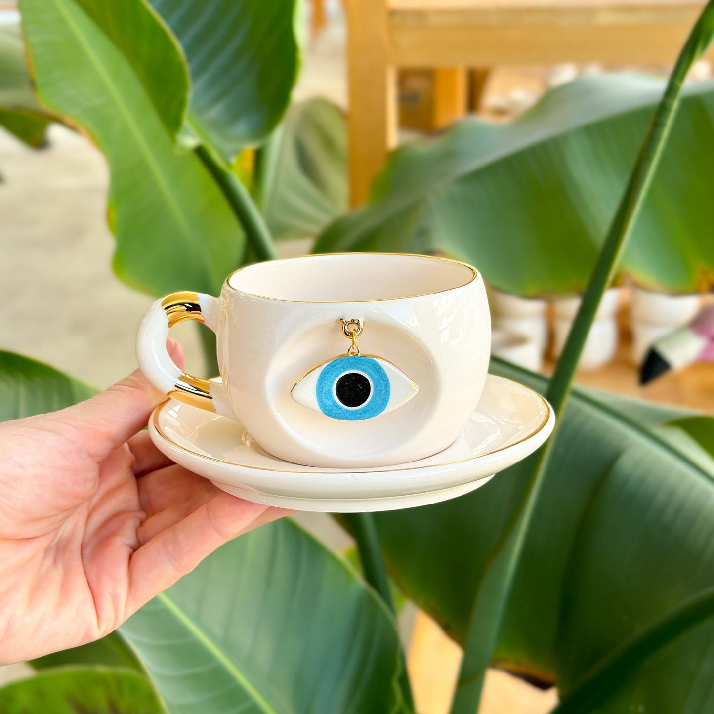 Mavi Göz Nazar Boncuklu Çay Fincanı