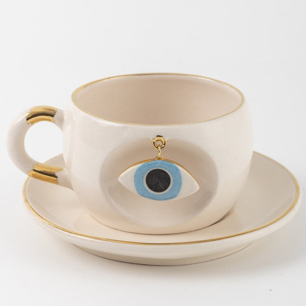 Nazar Boncuklu Çay Fincanı MAvi Göz