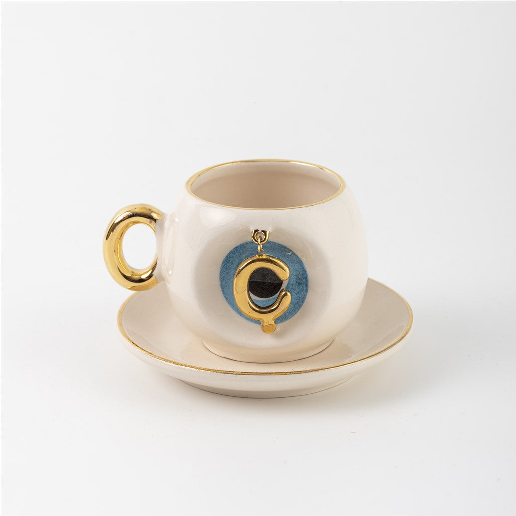 Nazar Boncuklu Kahve Fincanı Ç Harfli