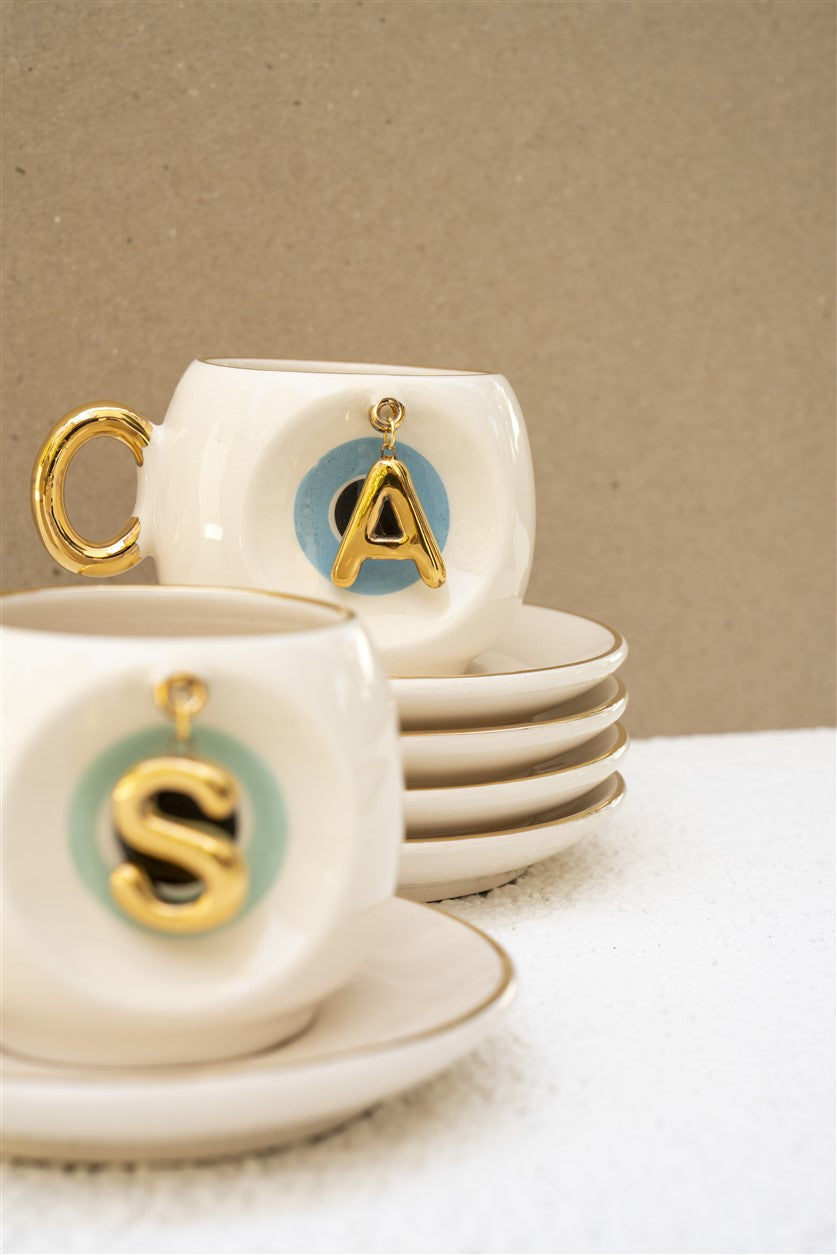 Nazar Boncuklu Kahve Fincanı Harfli