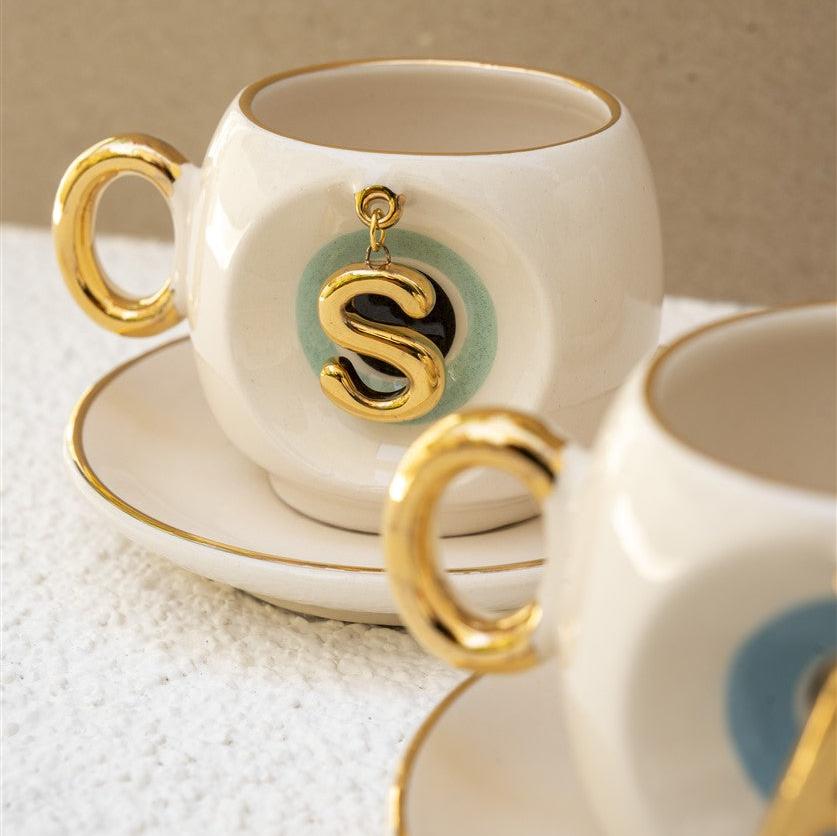 Nazar Boncuklu Kahve Fincanı S Harfli