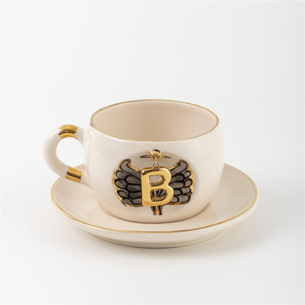 Siyah Melek Kanatlı Çay Fincanı B harfli