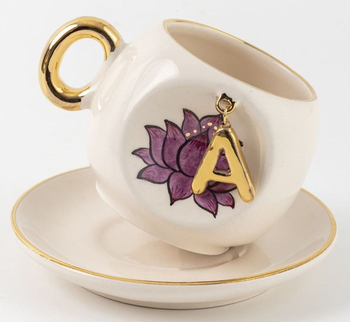 Harfli Lotus Porselen Kahve Fincanı Inner Peace