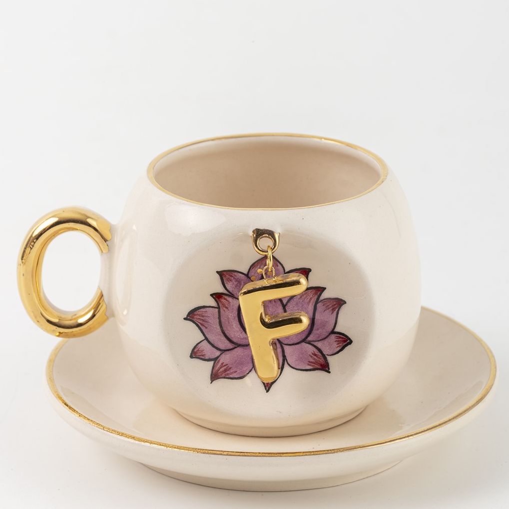 Harfli Lotus Porselen Kahve Fincanı Inner Peace