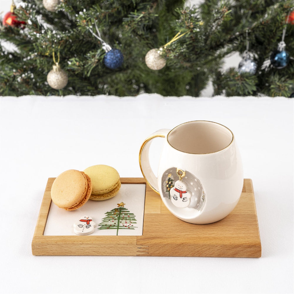 Kış Kardan Adam Porselen Kupa Sunum Seti