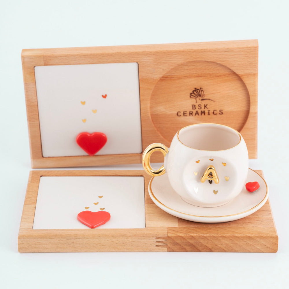Harfli Love Serisi Kahve Fincanı Sunum Seti