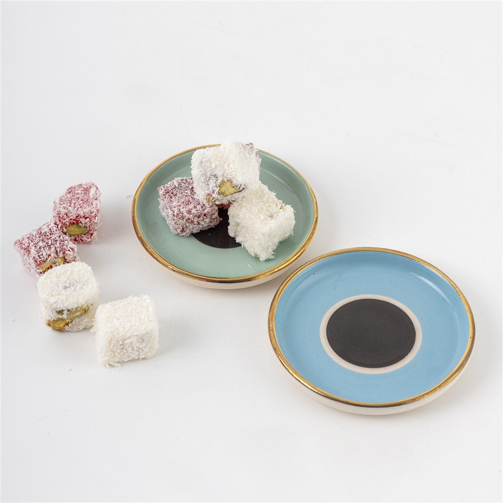 Kahve Yanı Porselen Lokumluk Mavi Nazar Boncuklu