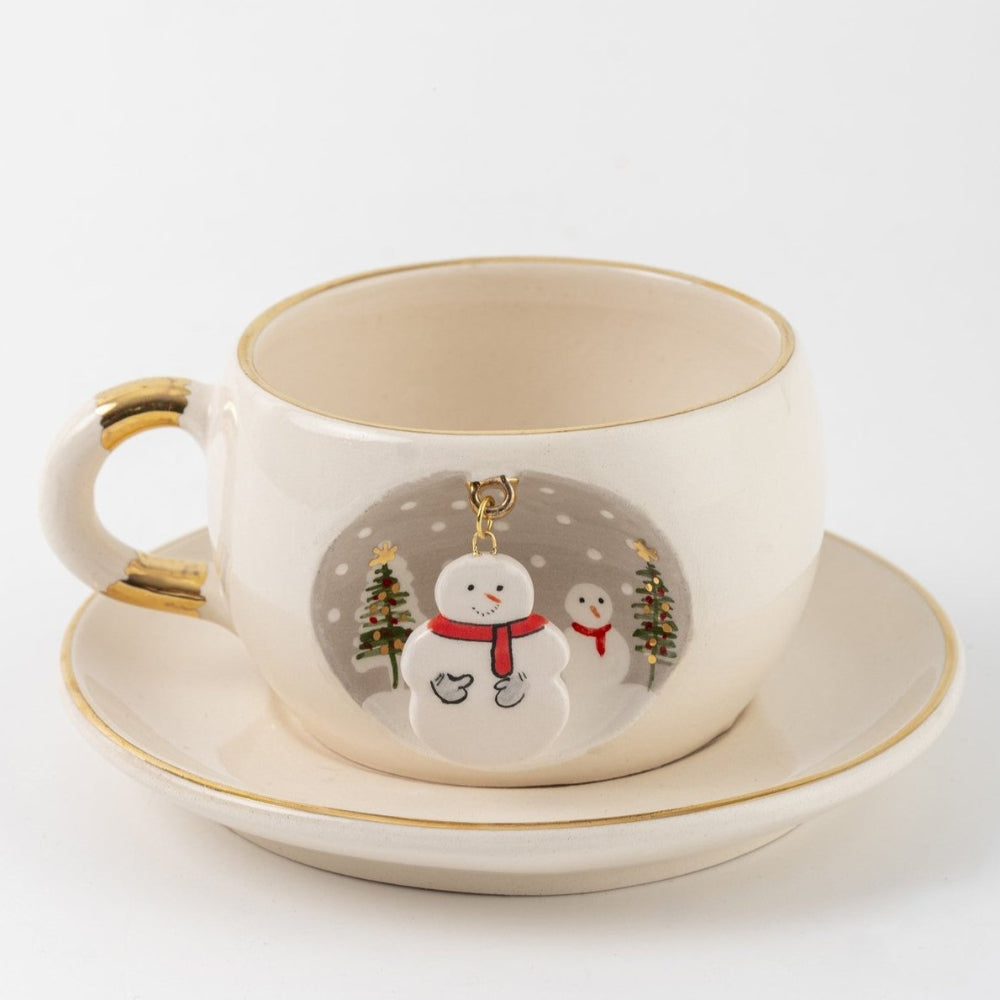 Yılbaşı Temalı Kardan Adam Çay Fincanı