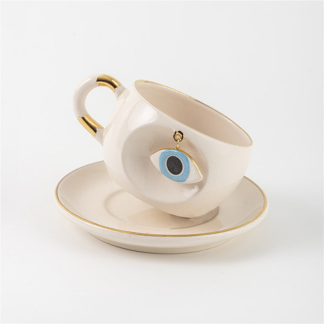 Nazar Boncuklu Çay Fincanı Mavi Gözlü