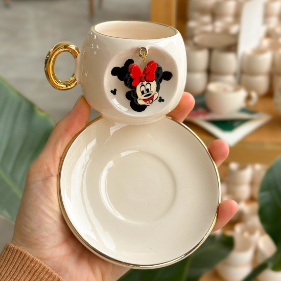 Sallanan Minnie Mouse Kahve Fincanı Kırmızı Kurdeleli